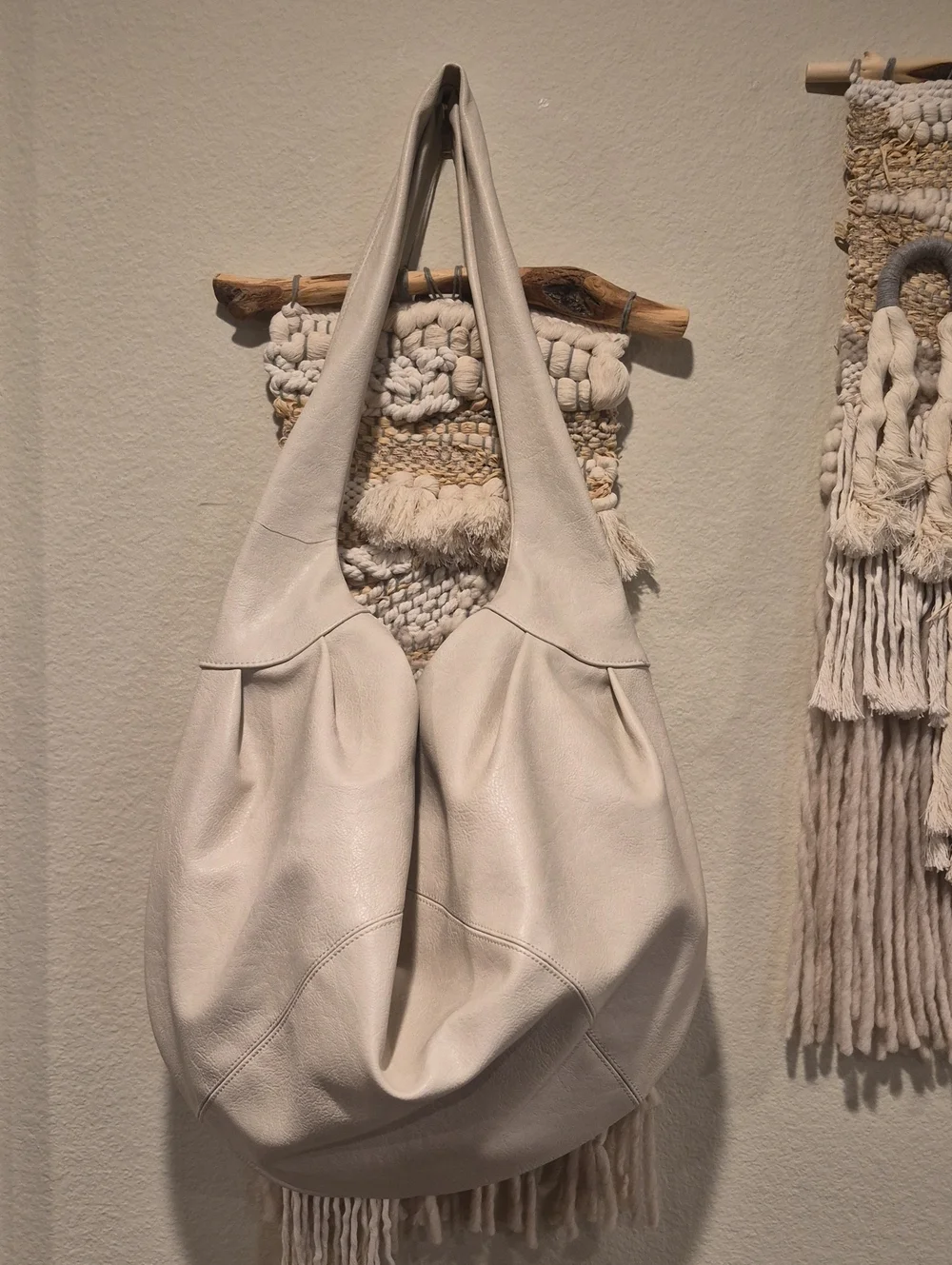 Free People Ivory Vegan Leather Slouchy Hobo Carryall Shoulder Crossbody Bag